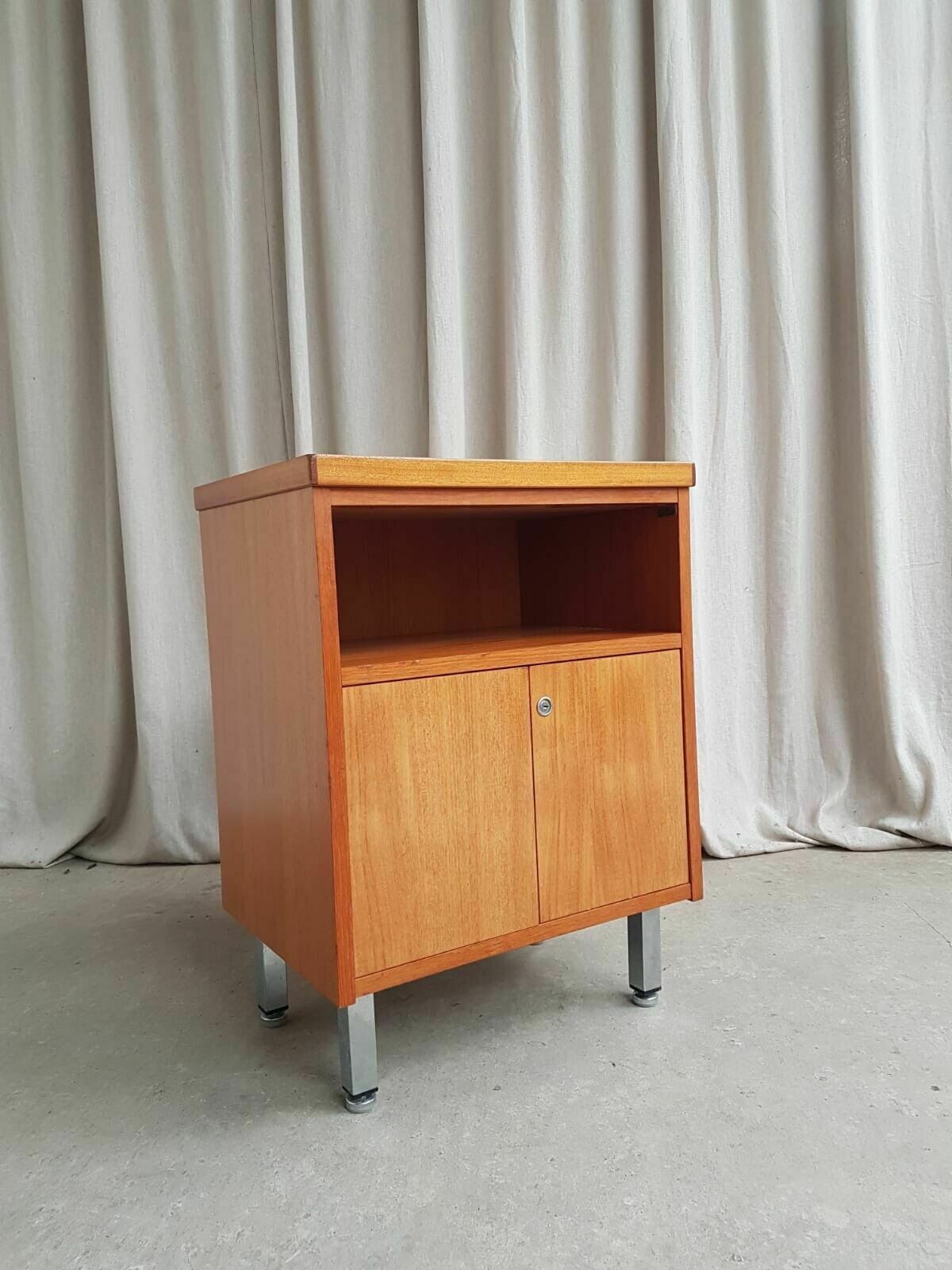 Vtg Mid Century Teak Side Bedside Media Office Cabinet Cupboard Retro photo 276.0