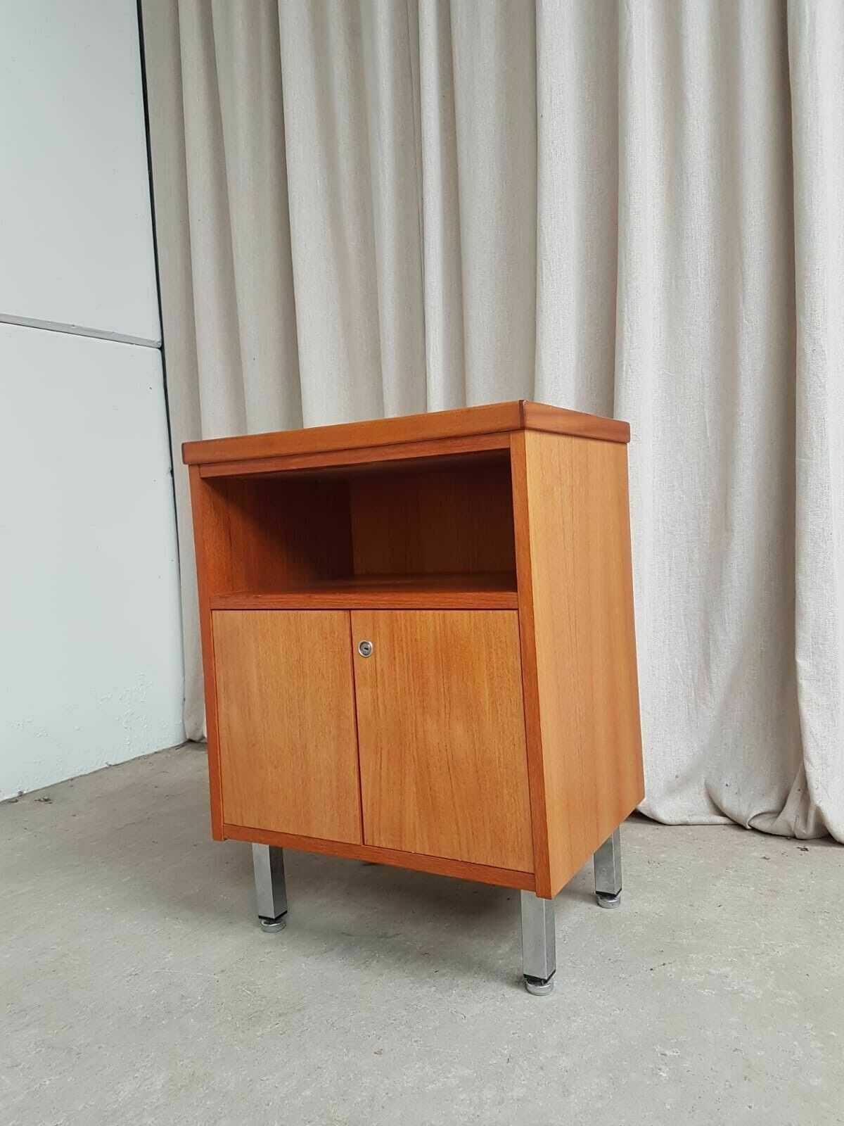 photo furniture Vtg Mid Century Teak Side Bedside Media Office Cabinet Cupboard Retro