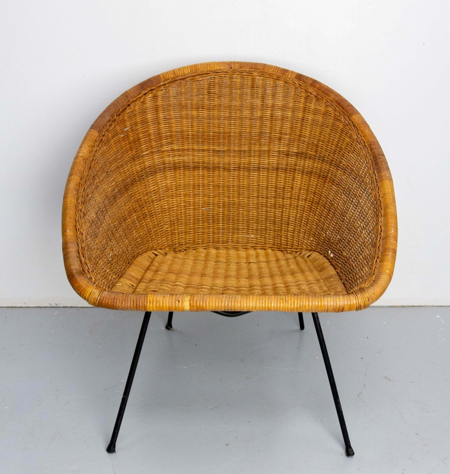 Wicker Shell Armchair On Metal Base French, Circa 1960 photo furniture