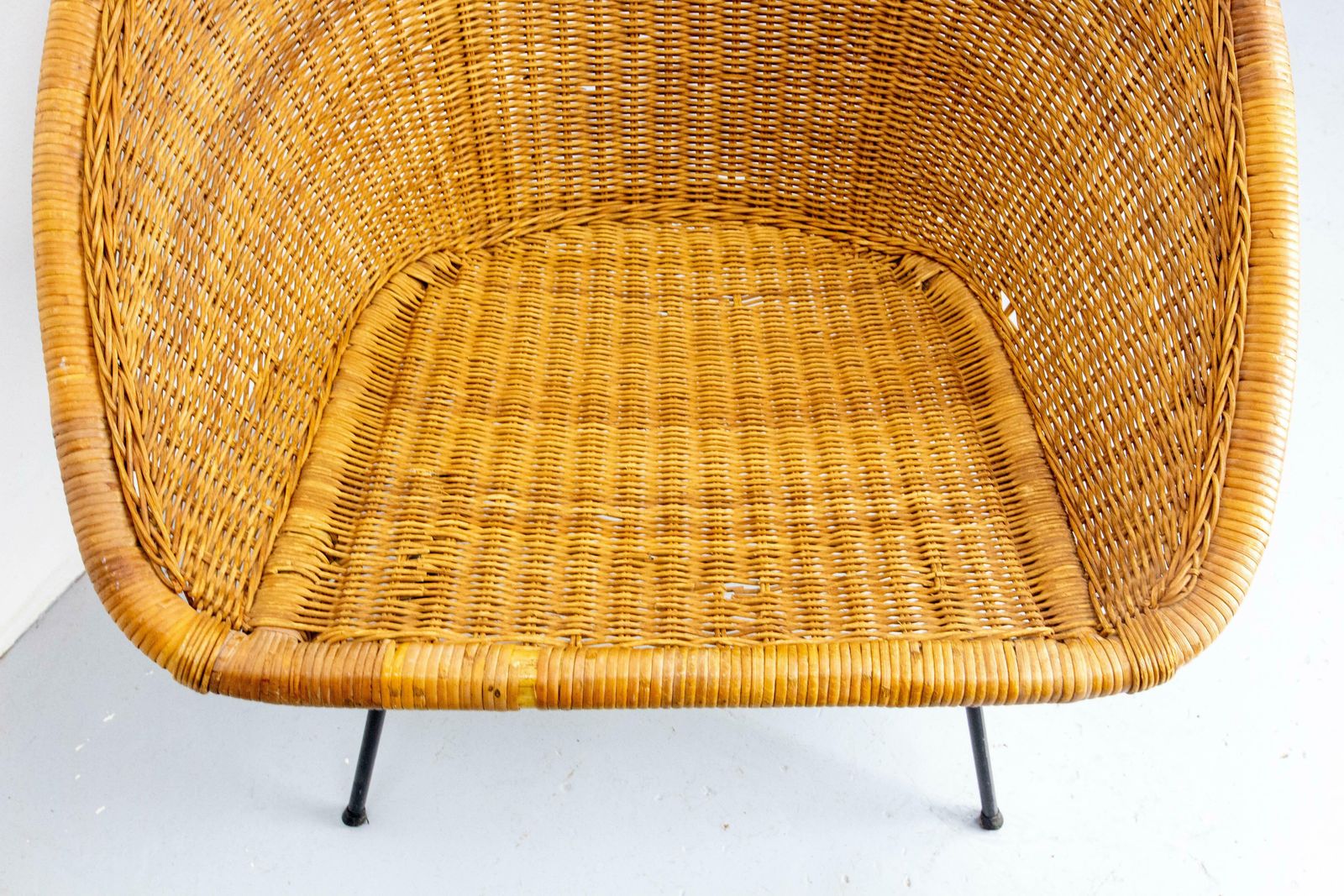 Wicker Shell Armchair On Metal Base French, Circa 1960 photo vinterior