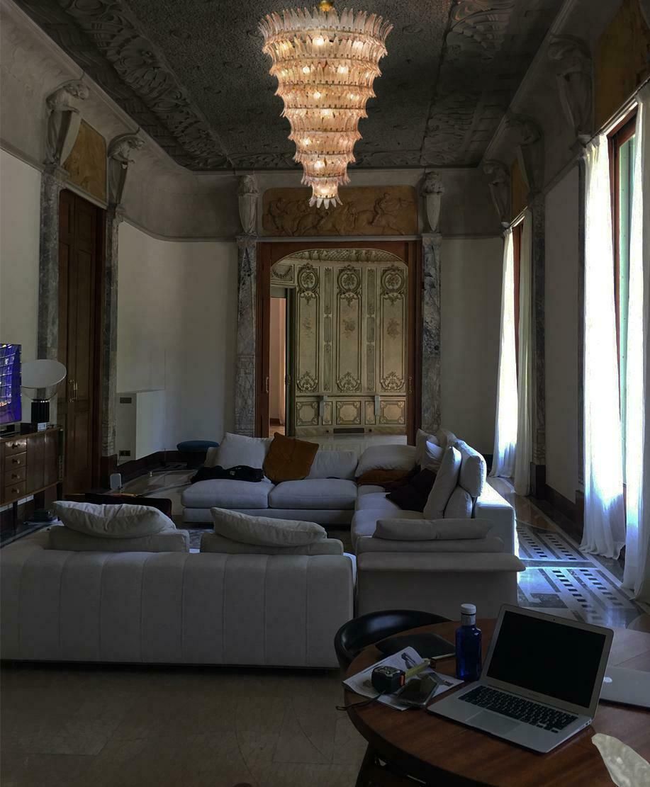 photo for sale Giant Royal Pink Palmette Chandelier, Murano