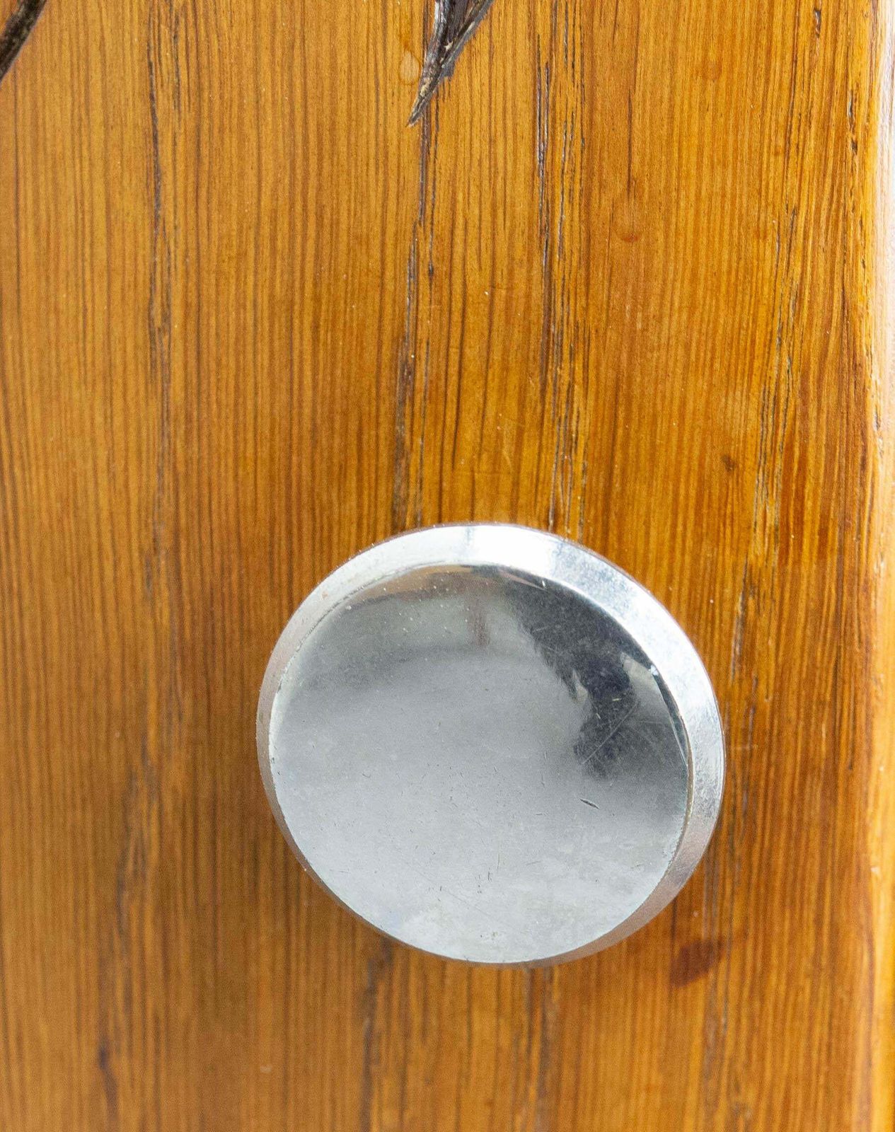 photo furniture French Mid Century Oak & Marble Top Little Cabinet, Circa 1960