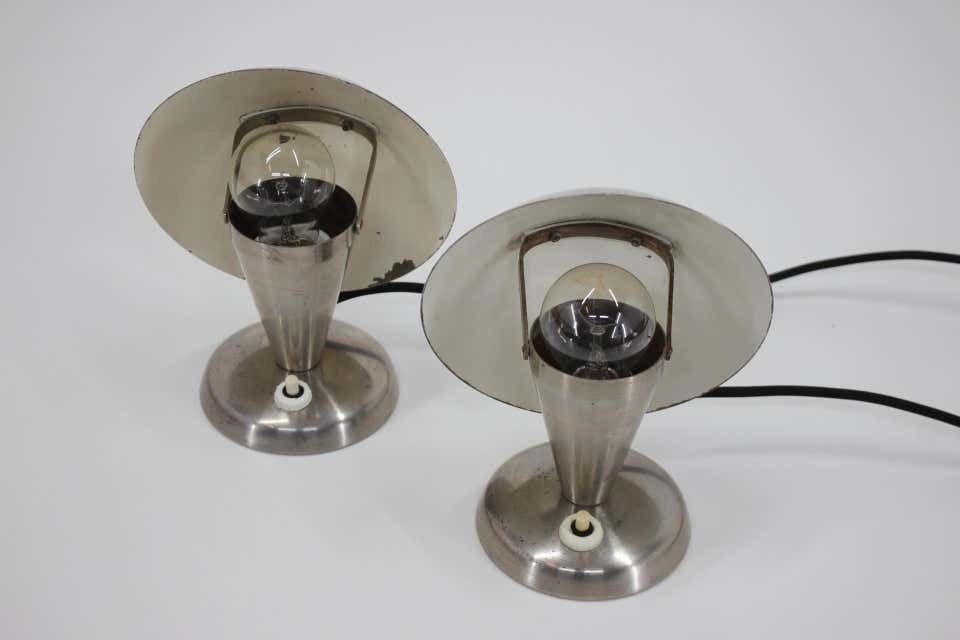 1930s Pair Of Chrome Plated Bauhous Lamps, Czechoslovakia photo Lighting