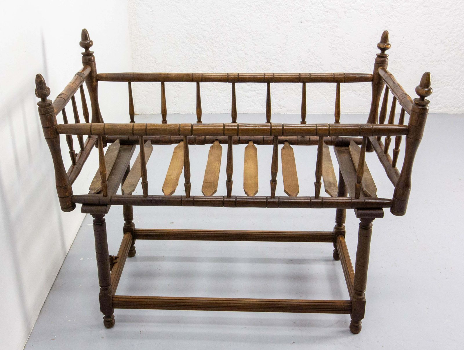 19th Century Toy Chest Or Coffer Carved Chestnut Ancient Baby Cradle, French photo furniture