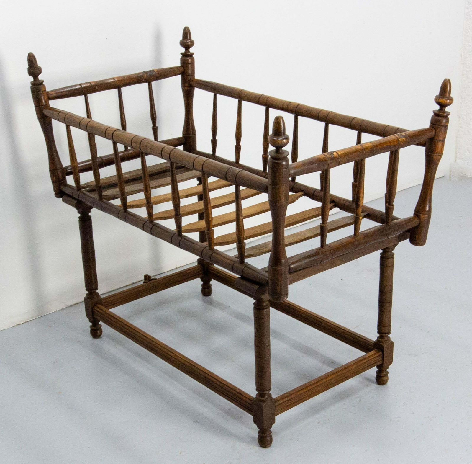 19th Century Toy Chest Or Coffer Carved Chestnut Ancient Baby Cradle, French photo for sale