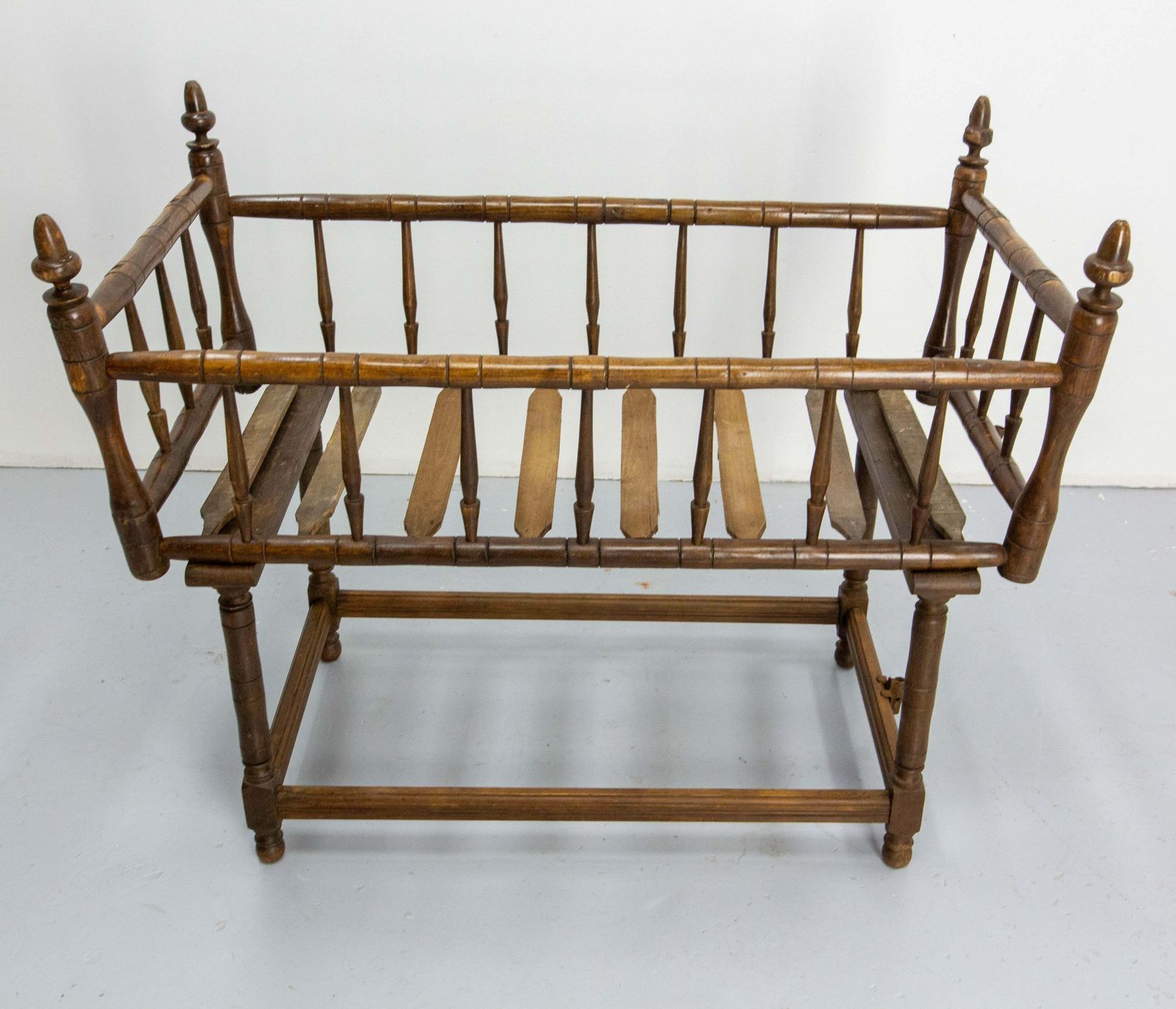 19th Century Toy Chest Or Coffer Carved Chestnut Ancient Baby Cradle, French photo vinterior