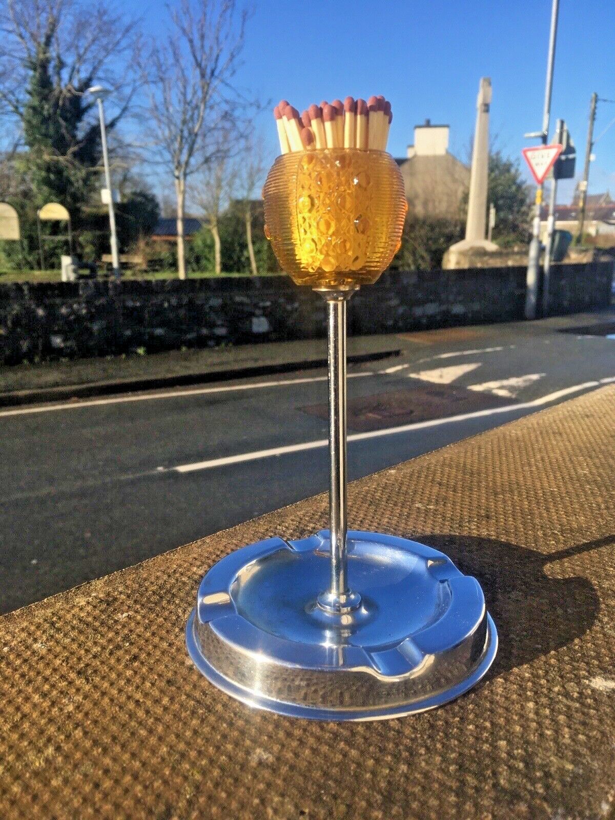 Art Deco Chrome Match Striker Table Desk Ashtray James May Farnel Davidson Glass