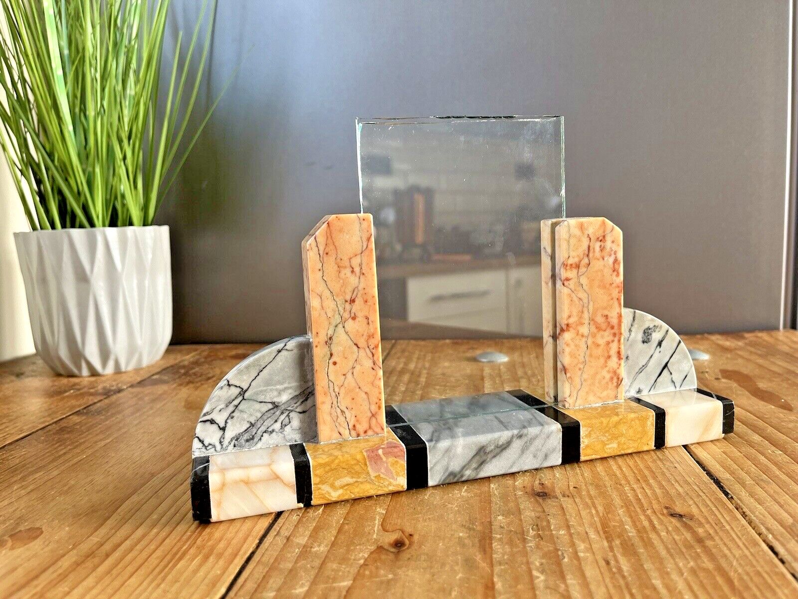 Antique Arched Art Deco French Marble Glass Desk Mantel Photo Picture Frame 30's photo vintage