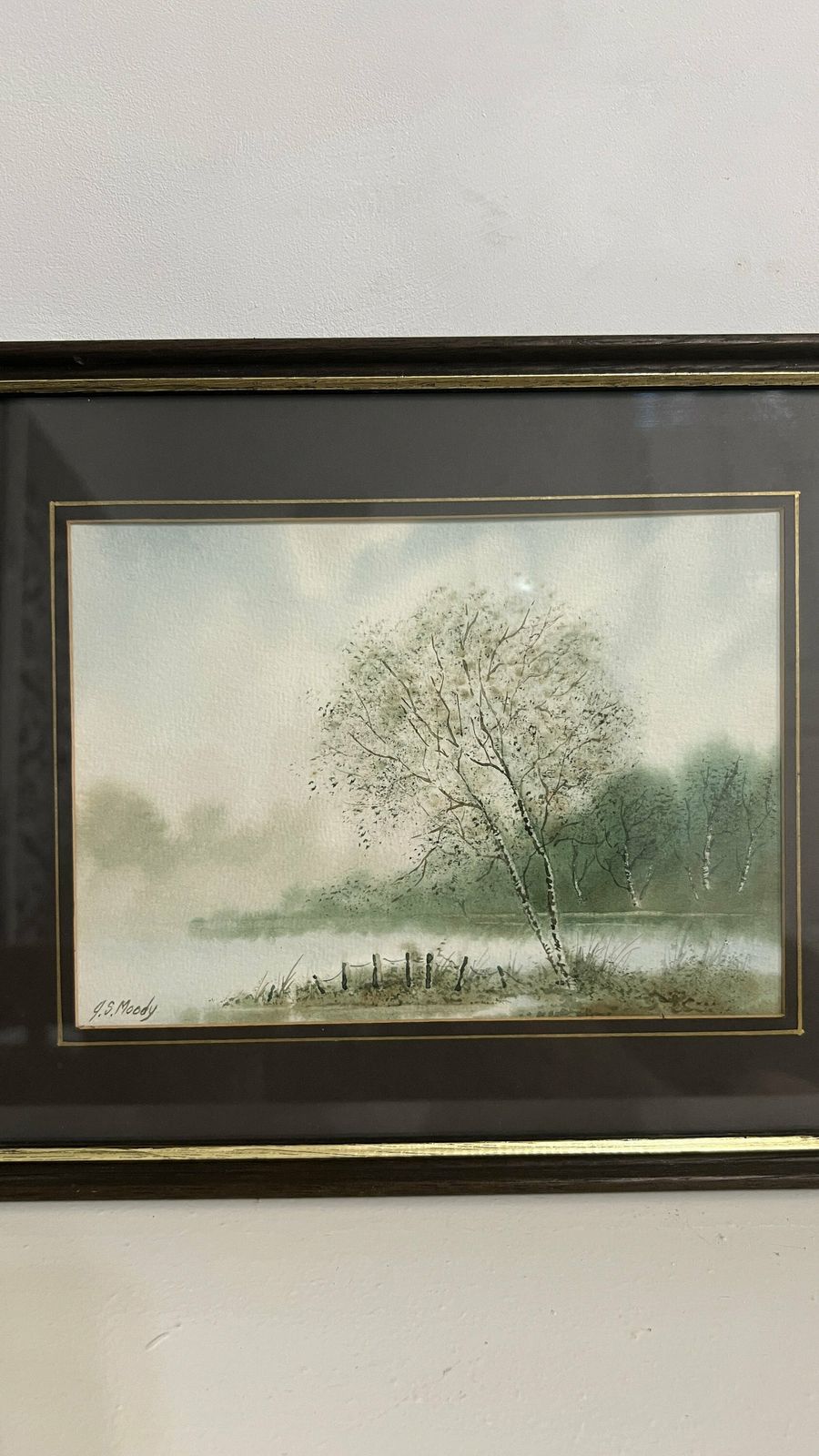 Set Of Two Signed And Framed J. S. Moody Watercolour Landscape Paintings Featuring River, Water, Forest And Birch Trees photo Art