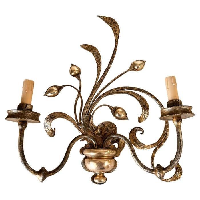 Sconce In Gilt Metal And Brass Floral Pattern France 1970 Large Model