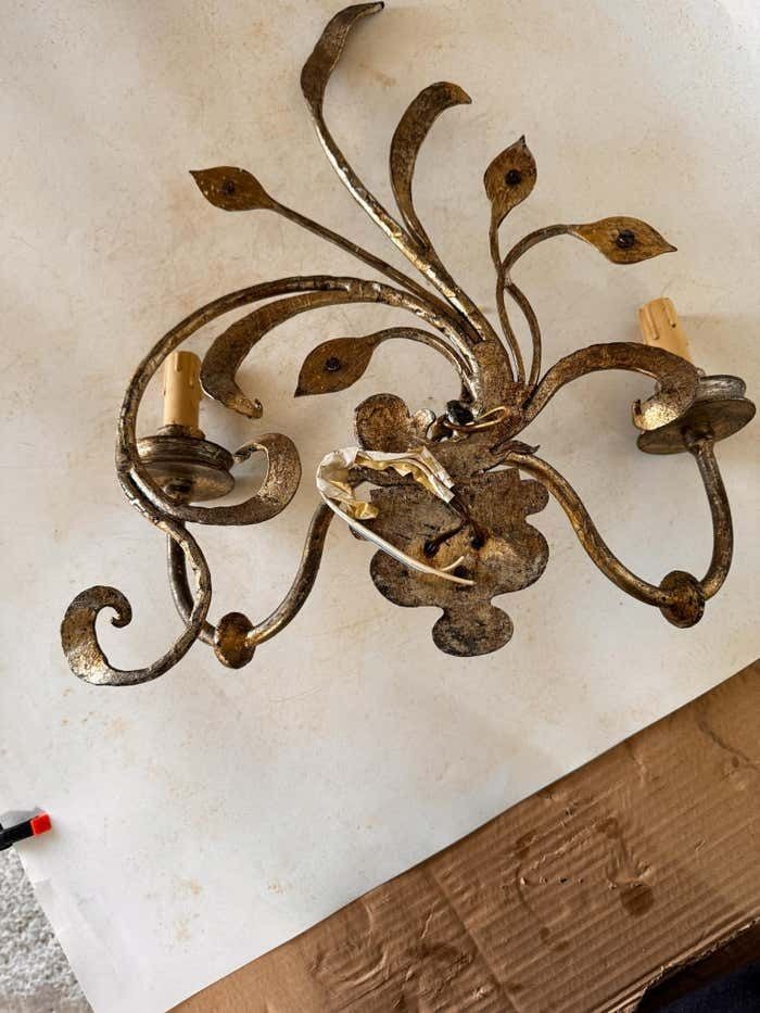 Sconce In Gilt Metal And Brass Floral Pattern France 1970 Large Model photo Lighting