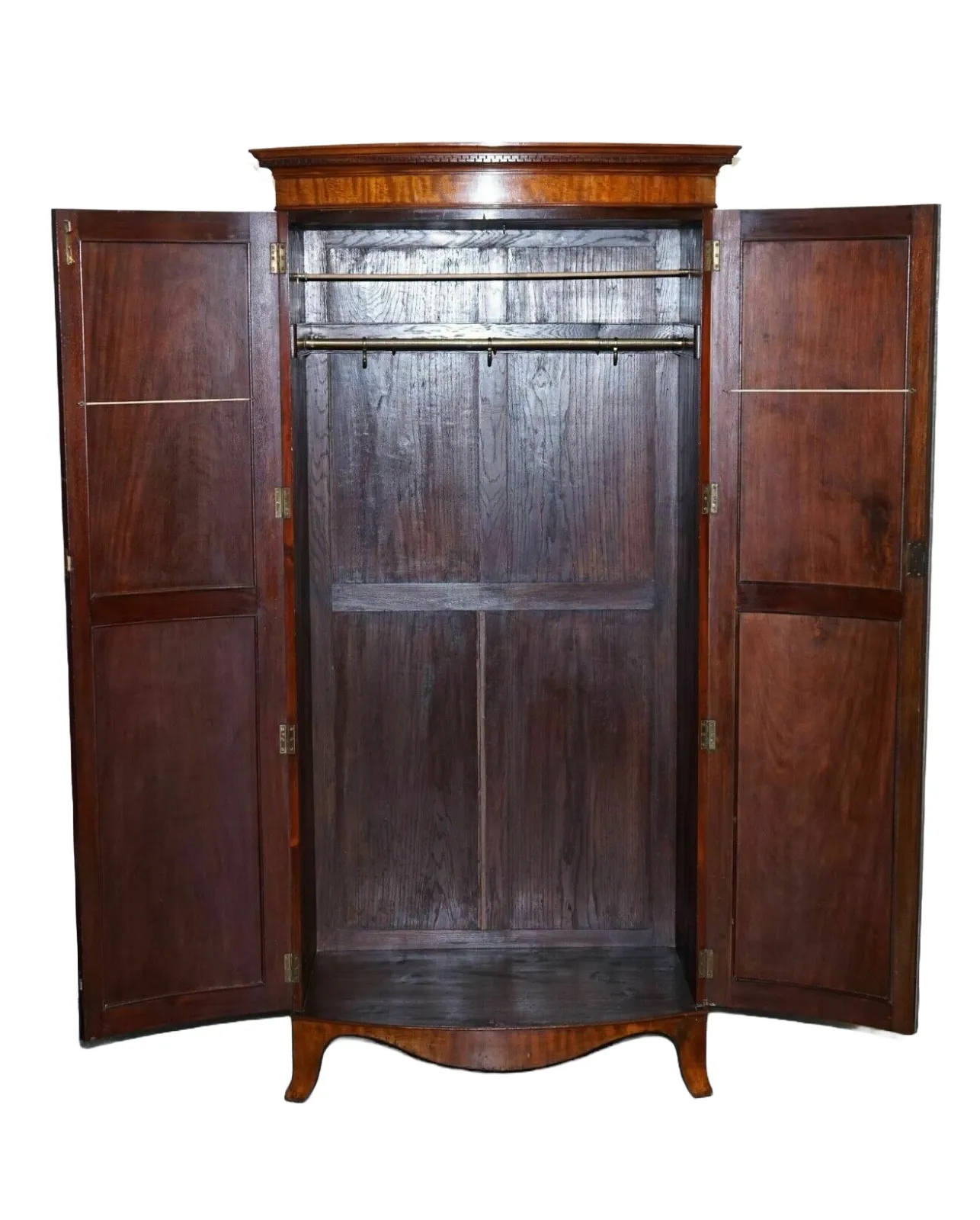 Edwardian 1900s Bow Fronted Wardrobe With Brass Lining photo 1450.0