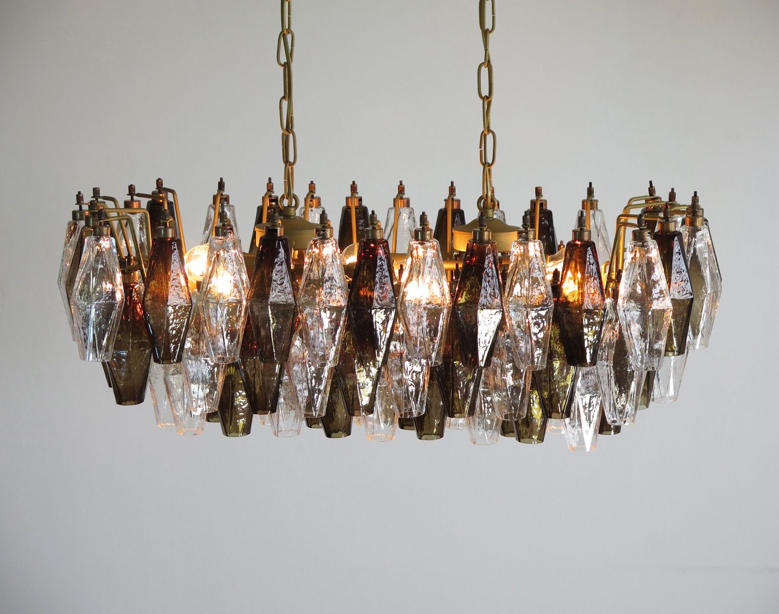 Elegant Murano Poliedri Chandelier   Carlo Scarpa   84 Glasses Trasparent And Smoked photo for sale
