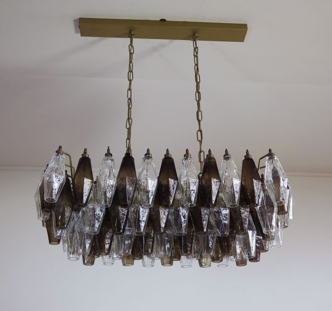 photo for sale Elegant Murano Poliedri Chandelier   Carlo Scarpa   84 Glasses Trasparent And Smoked