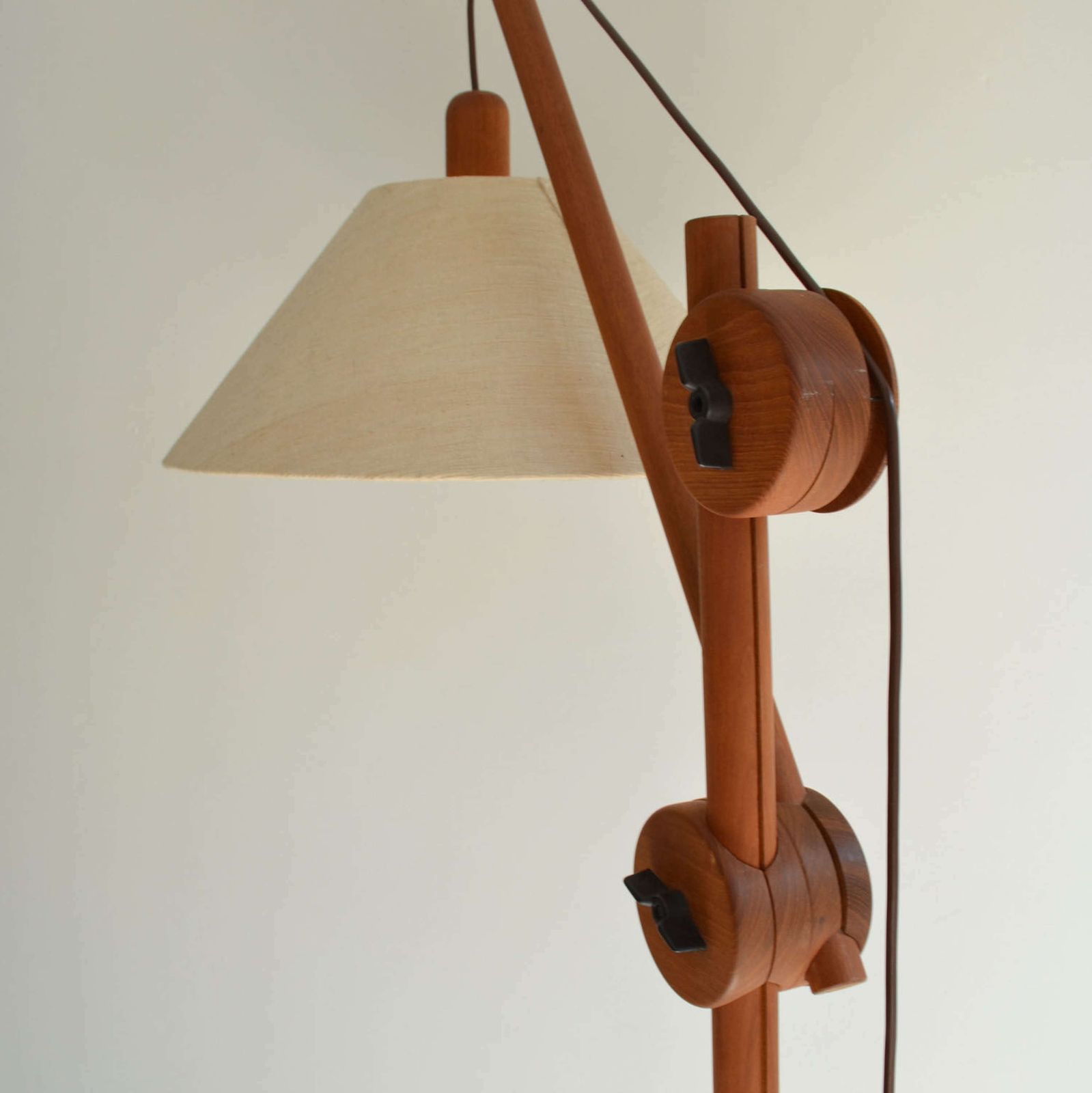 Scandinavian Teak Counter Balance Floor Lamp With Silk Shade photo Lighting