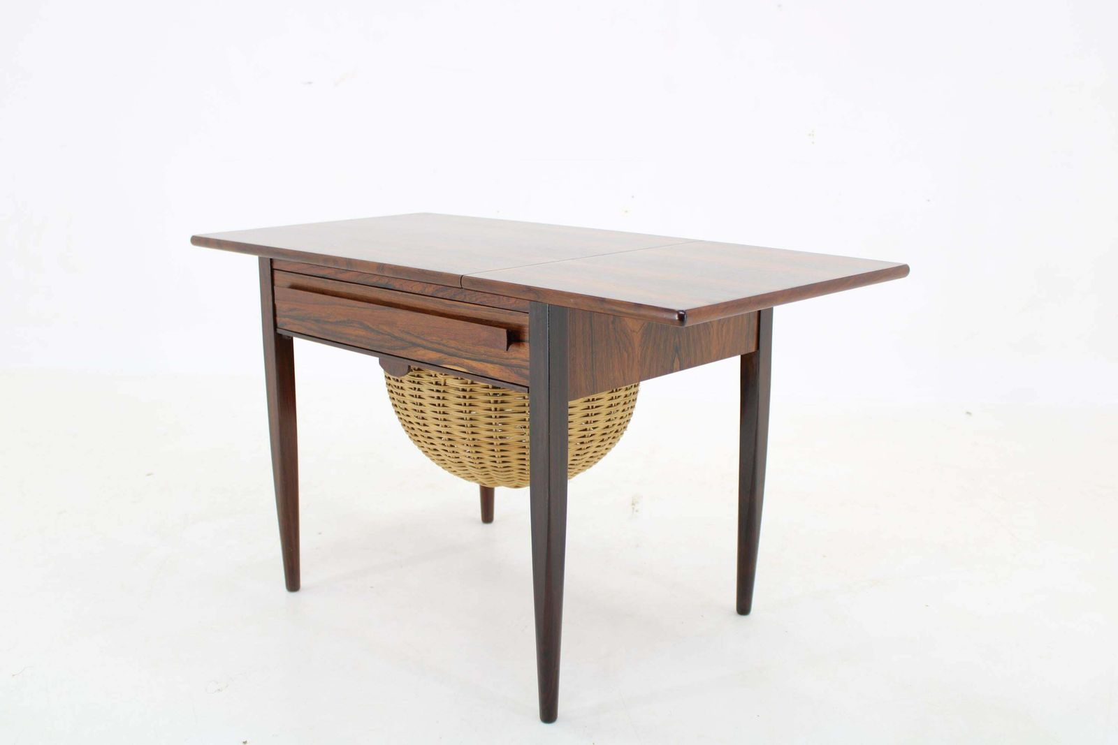 photo furniture 1960s Johannes Andersen Palisander Folding Sewing Table By Silkeborg, Denmark