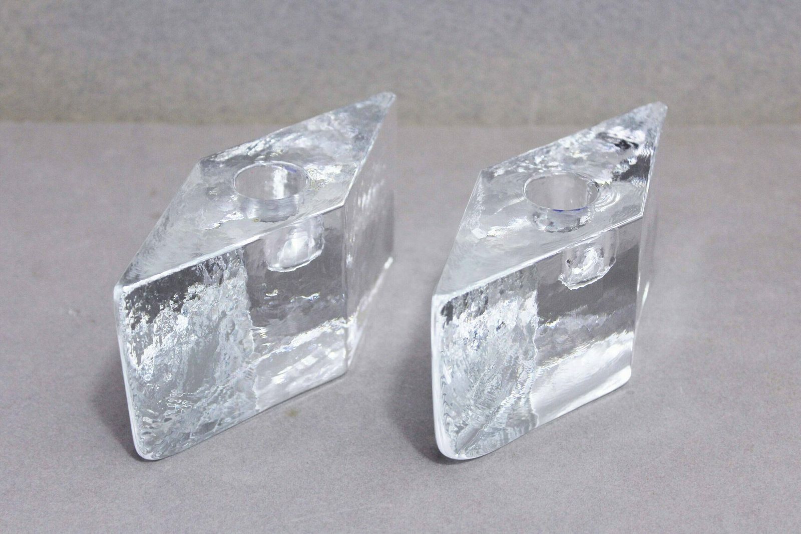 Lovely Duo Of Modern 80s Style Glass Candle Holders photo Home Decor