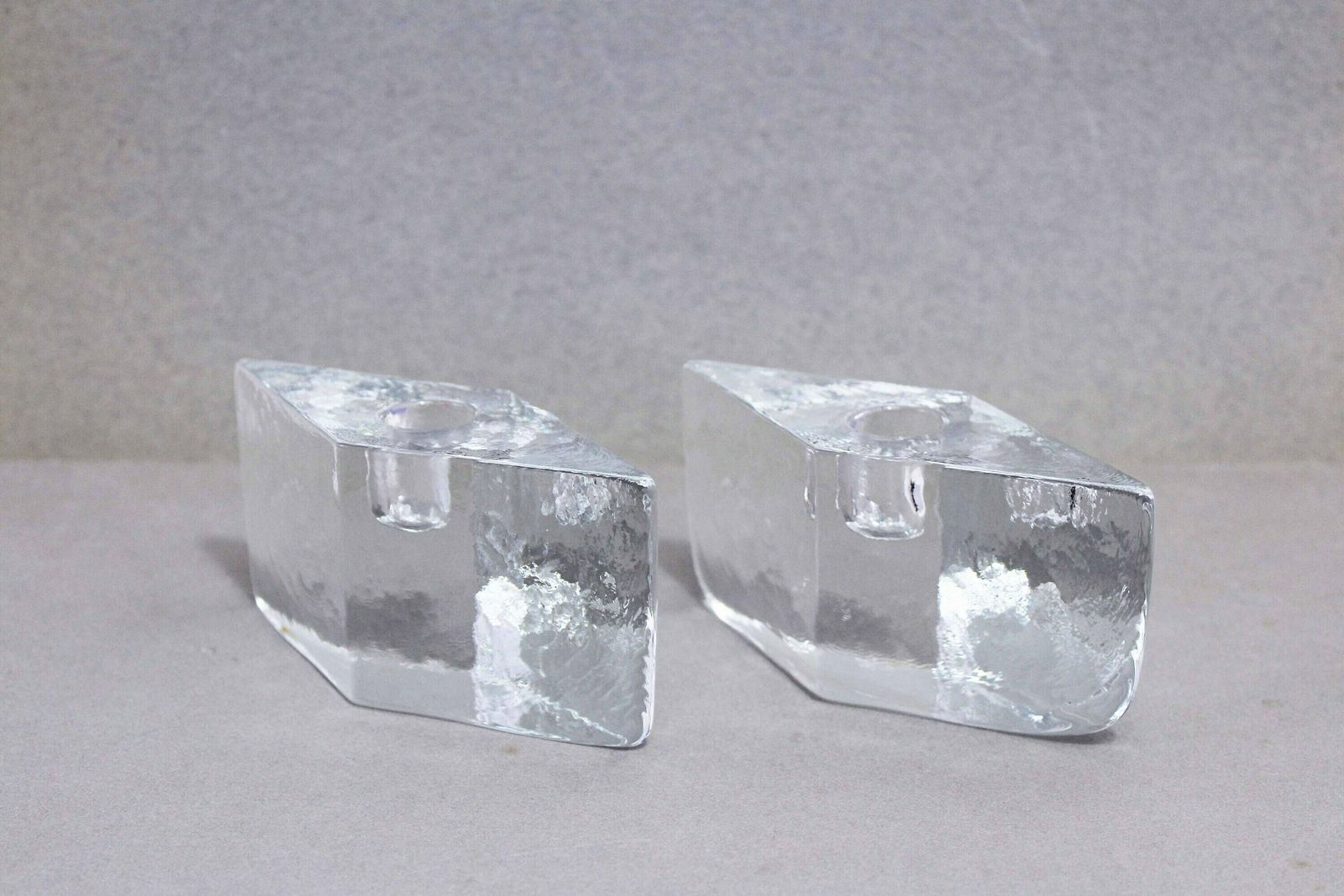 Lovely Duo Of Modern 80s Style Glass Candle Holders photo 193.0