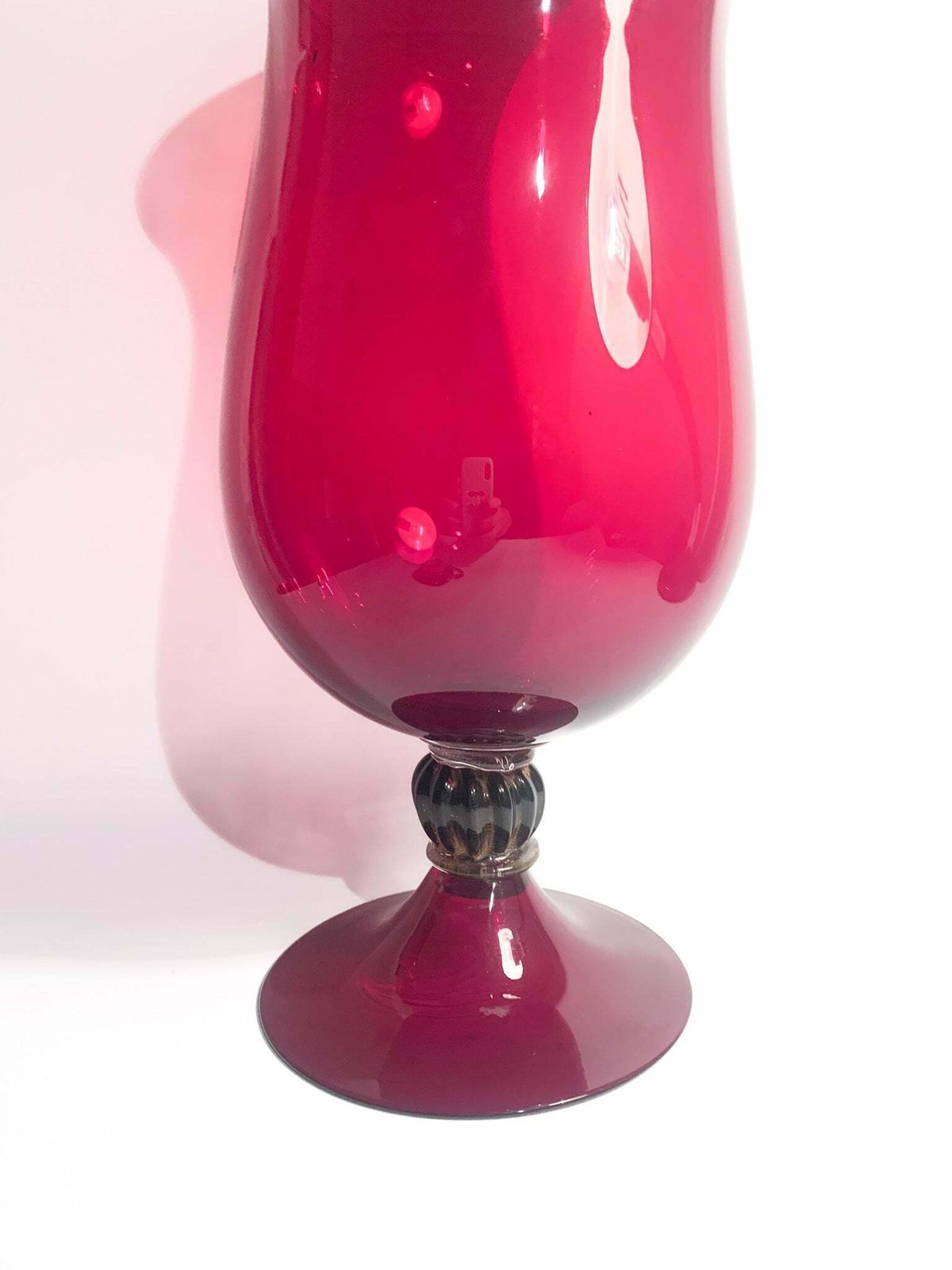 photo for sale Hand Blown Bordeaux Murano Glass Cup Vase From The 1980s