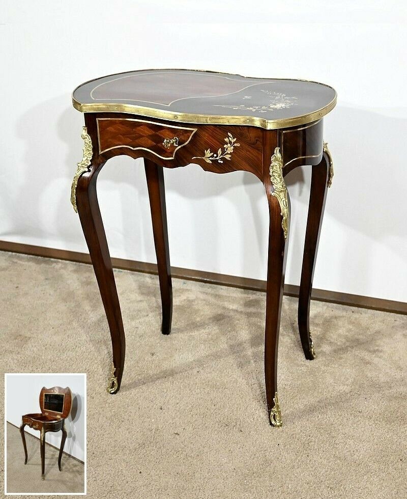 Small Marquetry Living Room Table, Louis XV Style, Napoleon III Period – Mid 19th Century