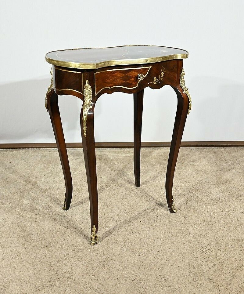 Small Marquetry Living Room Table, Louis XV Style, Napoleon III Period – Mid 19th Century photo furniture