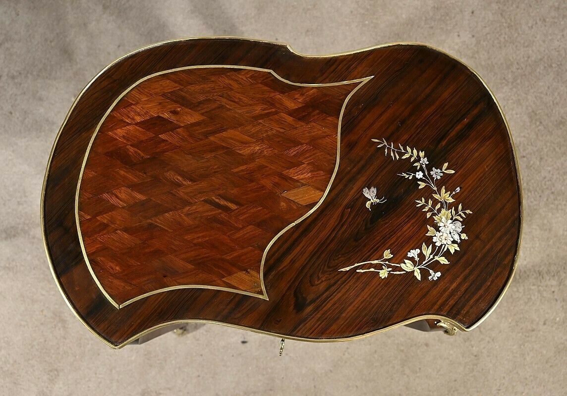 Small Marquetry Living Room Table, Louis XV Style, Napoleon III Period – Mid 19th Century photo vinterior