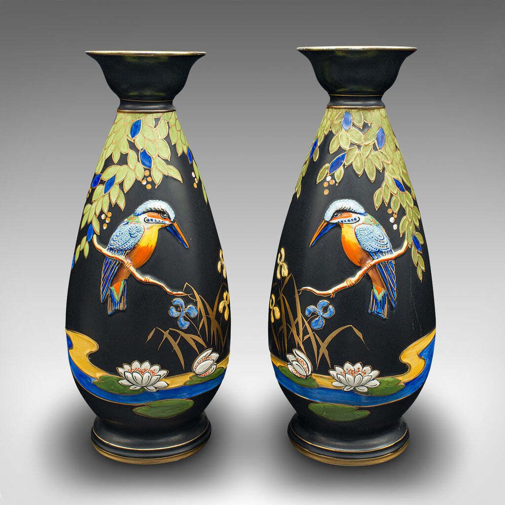 Pair Of Vintage Display Vases, English, Satin Finish, Kingfisher, Art Deco, 1930 photo furniture