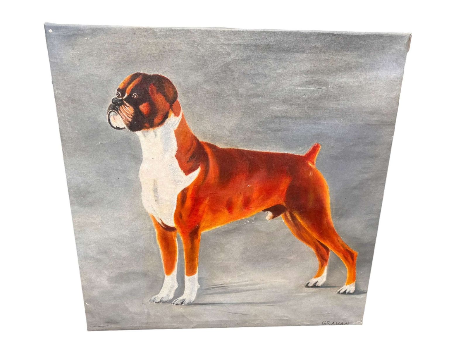 Large Oil Painting Of A Boxer Dog photo furniture