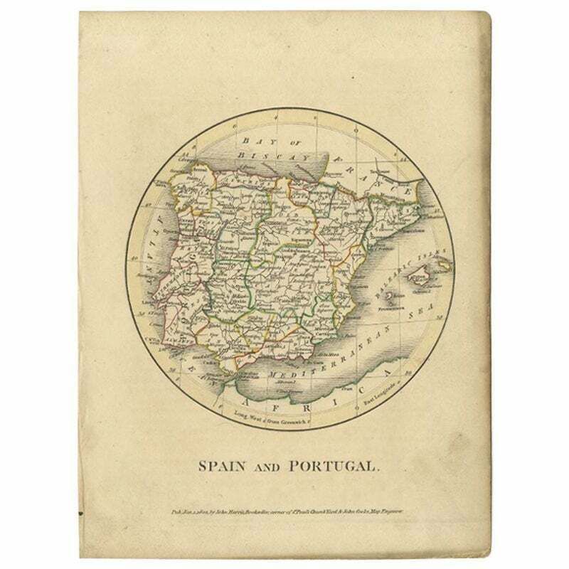Antique Map Of Spain And Portugal By Harris, 1802