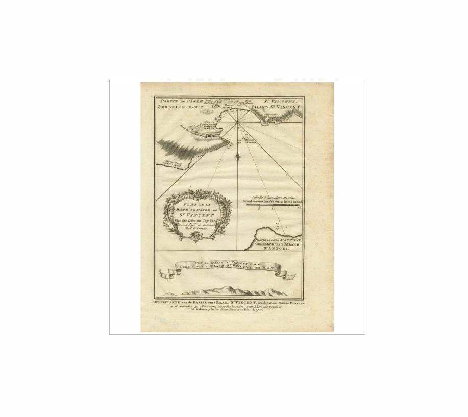 Antique Print Of The Bay Of The Island Of St. Vincent By Van Schley (1747) photo for sale