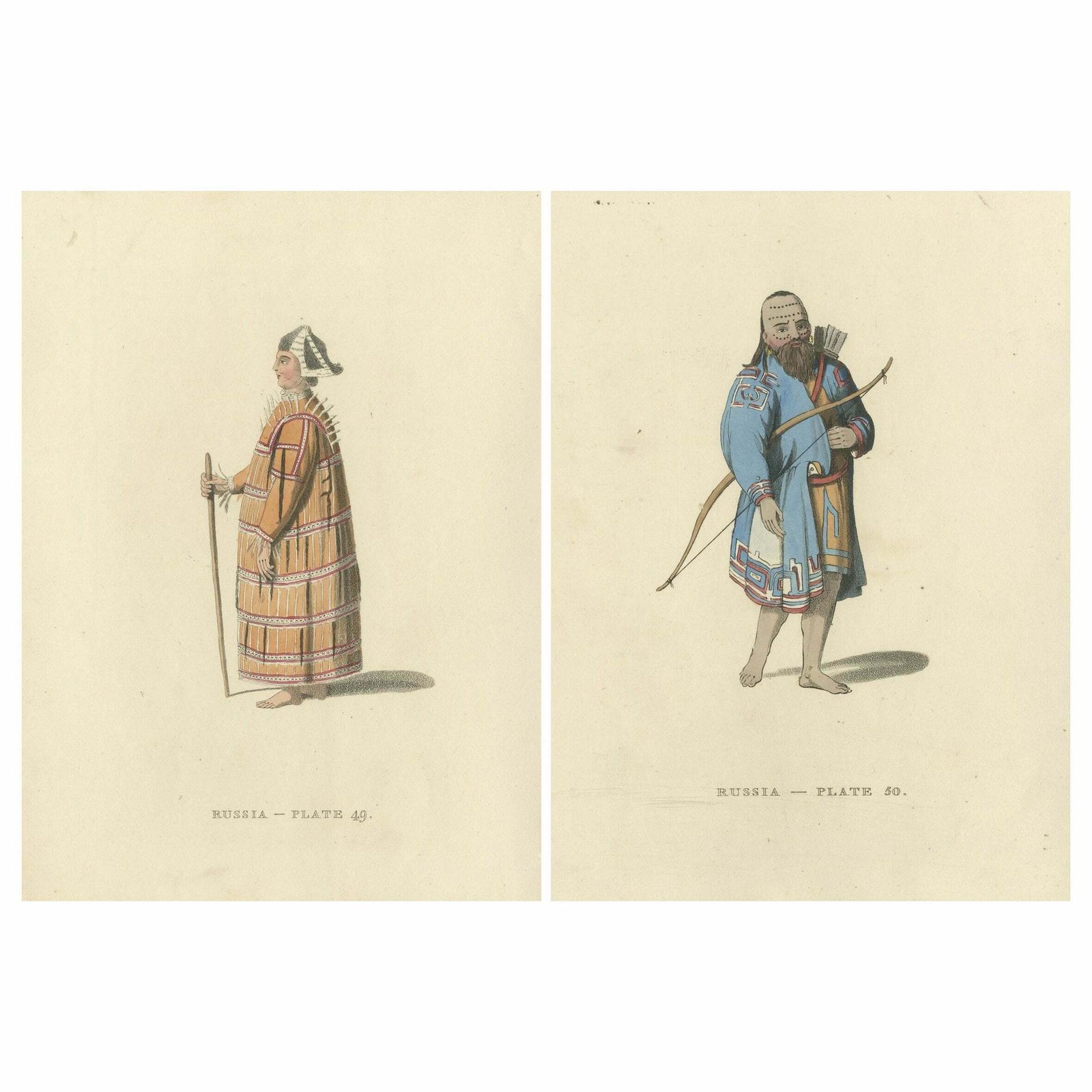 Hand Colored Engraving Of Aleutian And Kurilian Traditional Attire, 1814