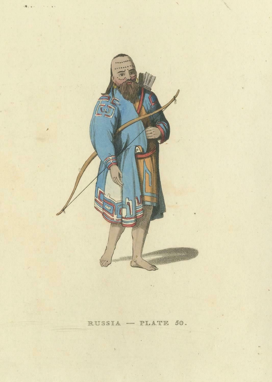 Hand Colored Engraving Of Aleutian And Kurilian Traditional Attire, 1814 photo Art