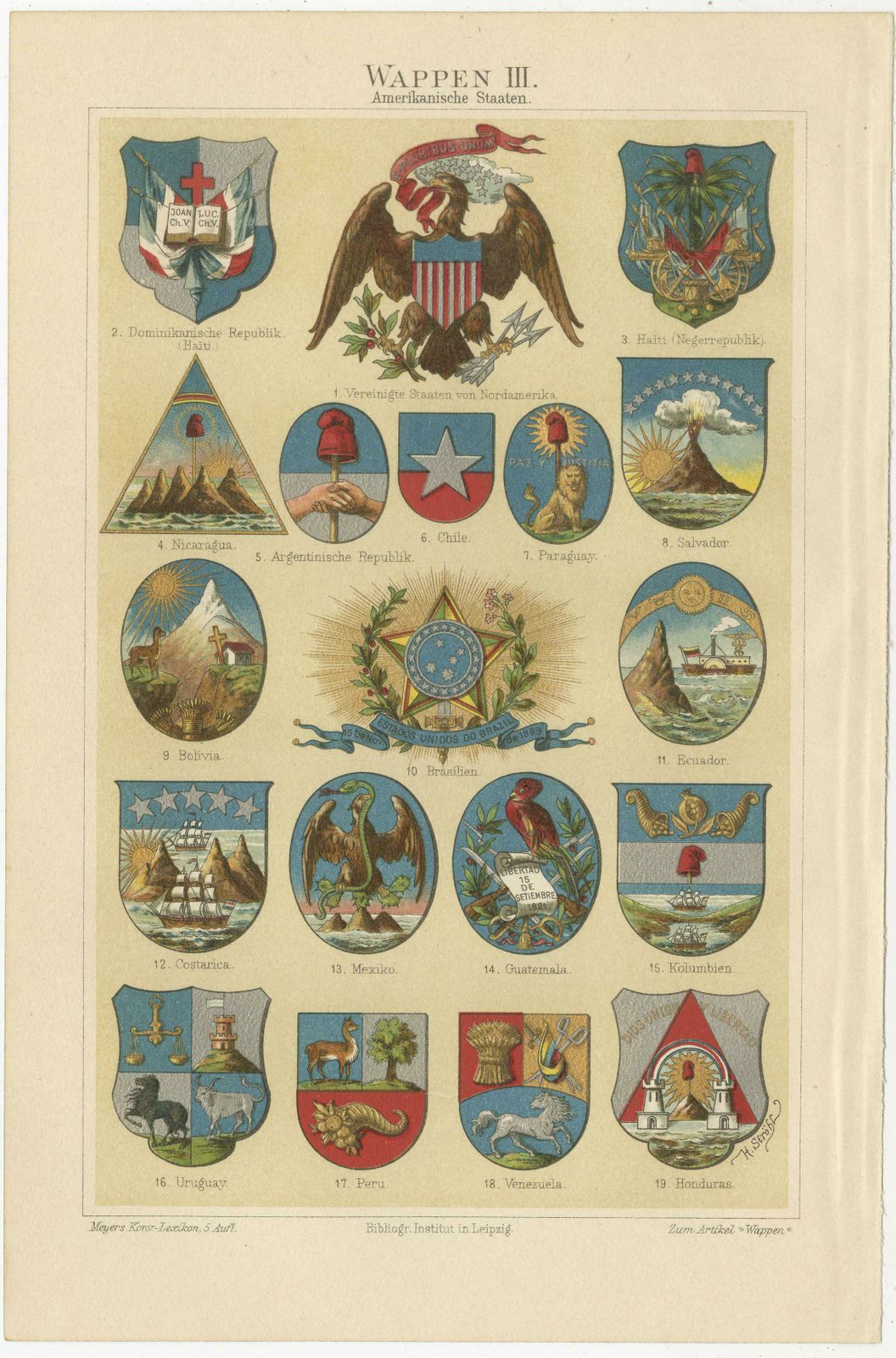 Set Of 4 Antique Print Of Coats Of Arms Of German States, America And Others photo Art
