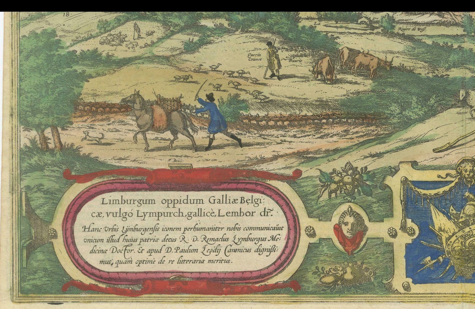 Original Antique Print Of Limbourg In Present Day Belgium, Published Circa 1580 photo 959.0
