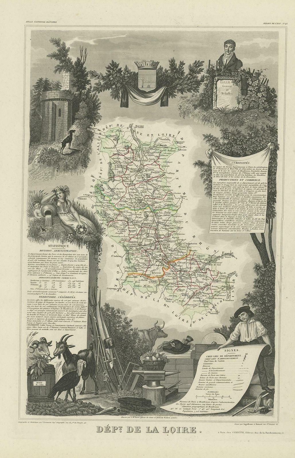Antique Map Of Loire ‘France’ By V. Levasseur, 1854 photo furniture