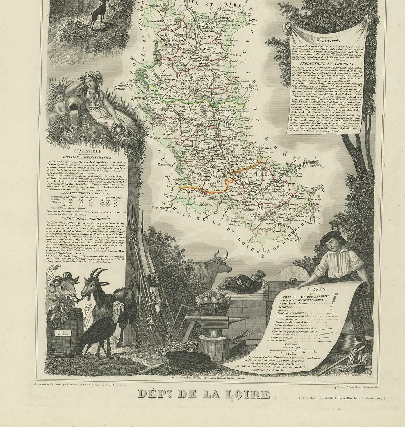 Antique Map Of Loire ‘France’ By V. Levasseur, 1854 photo Art