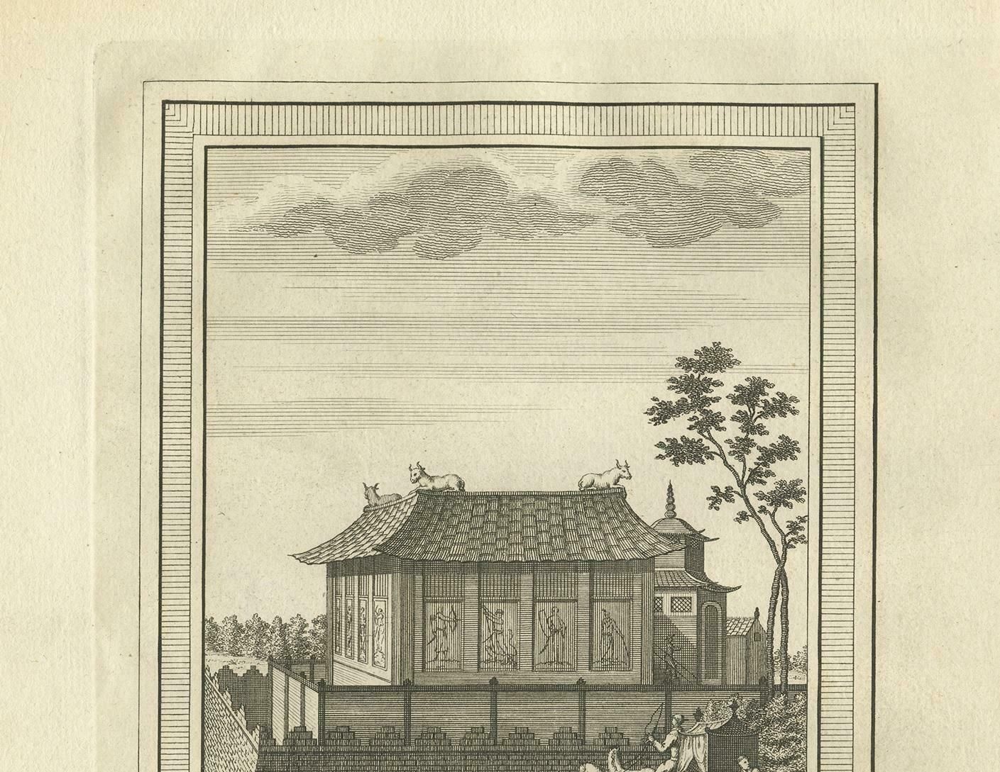 Antique Print Of The Toranga Pagoda By Van Schley, 1758 photo for sale