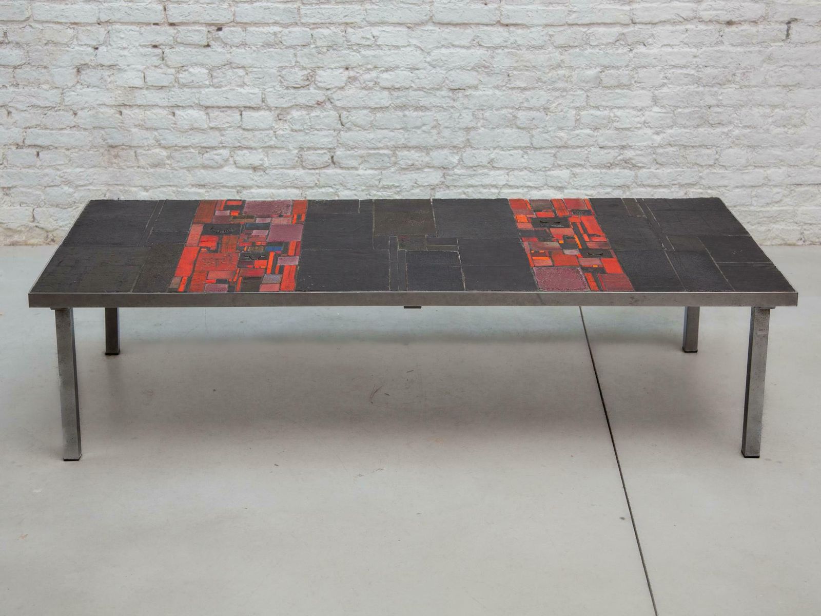 Pia Manu For Amphora Large Coffee Table, Black And Red Glazed Tiles photo vinterior