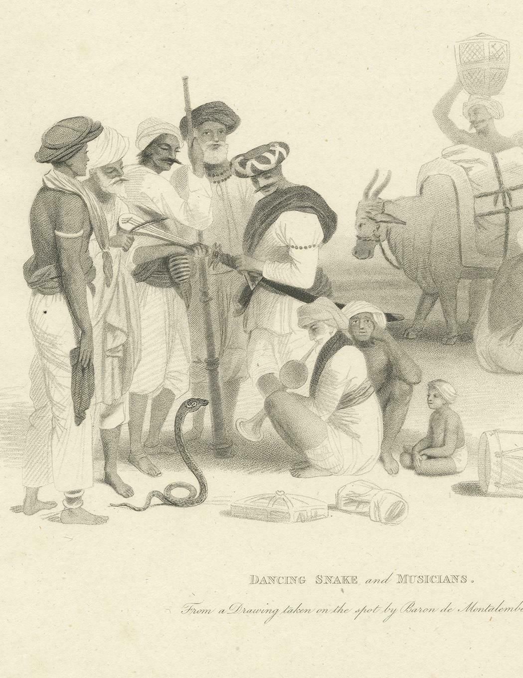Antique Print Of A Snake Charmer And Musicians By Wageman, 1812 photo for sale
