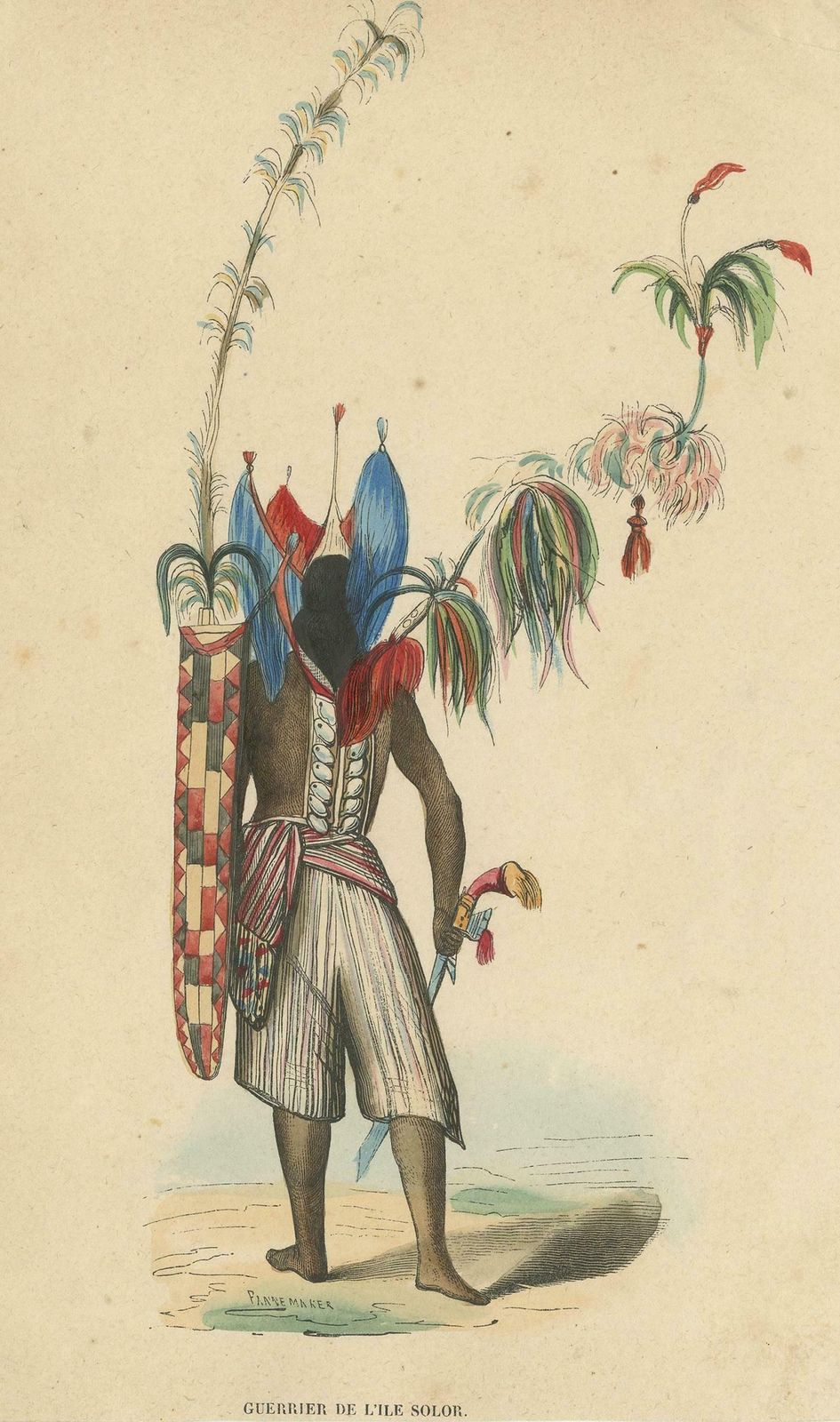 Antique Costume Print Of A Warrior Of Solor Island By Wahlen, '1843' photo furniture