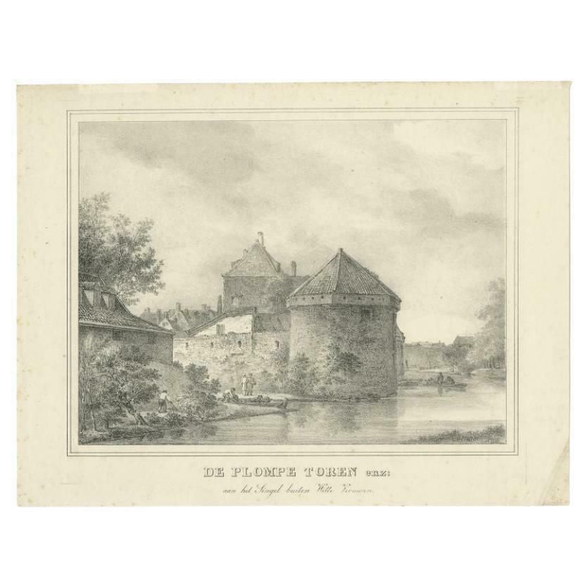 Antique Print Of The 'Plompetoren' In Utrecht By Houtman, C.1830