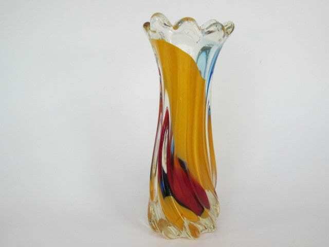Japanese Mid Century Glass Vase Iwatsu Hineri Rainbow Fantasy Twisted Body photo Home Decor