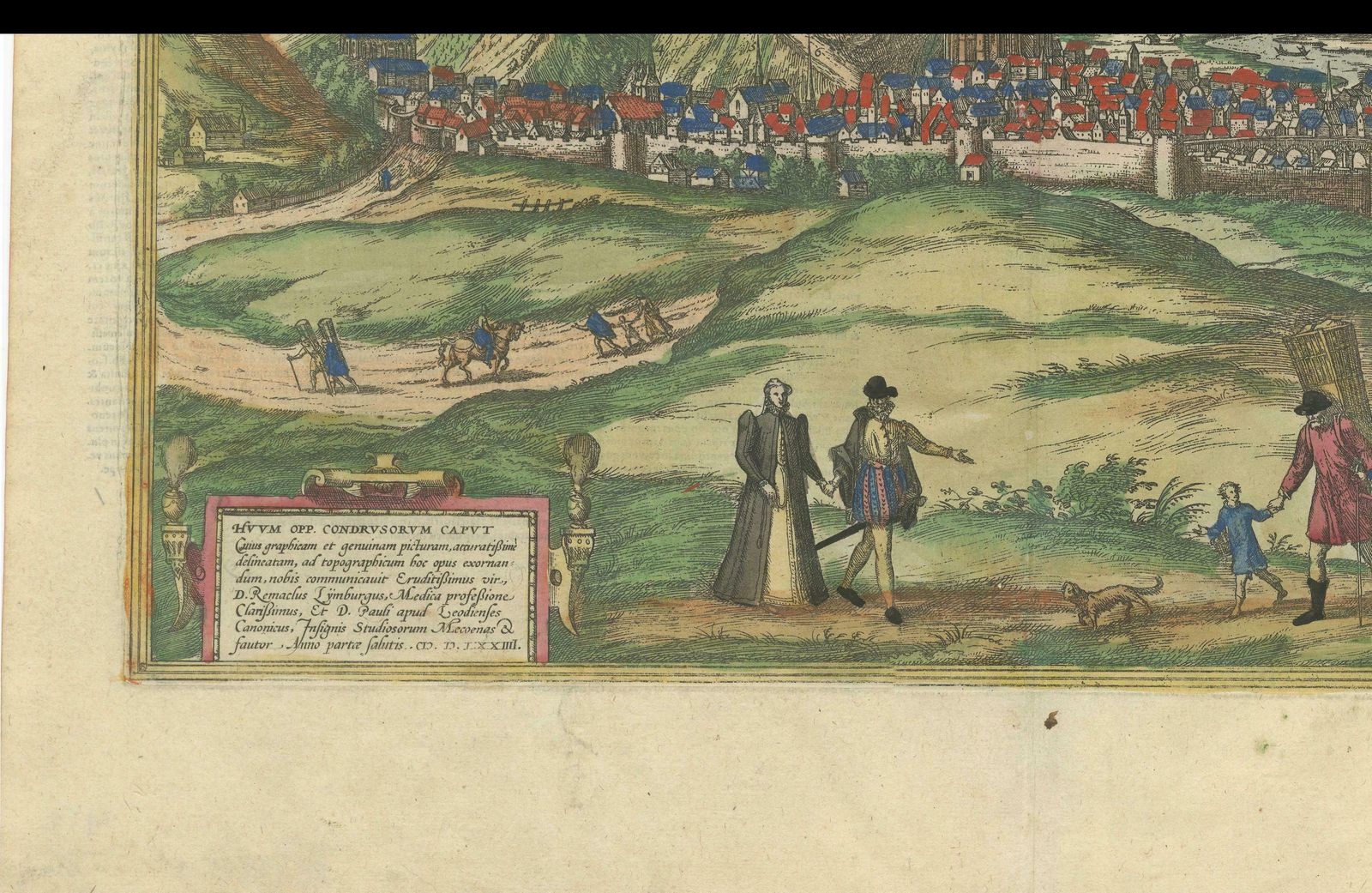 Original Antique Print Of Huy In Present Day Belgium, Published Circa 1580 photo 959.0