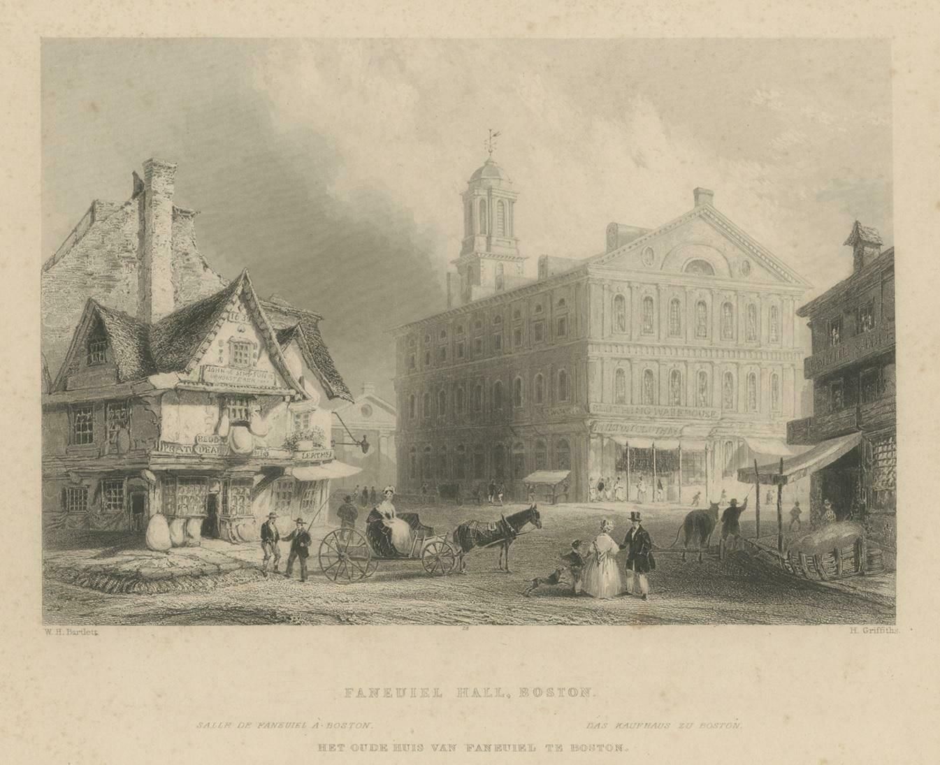 Antique Print Of Faneuil Hall In Boston, Circa 1860 photo furniture