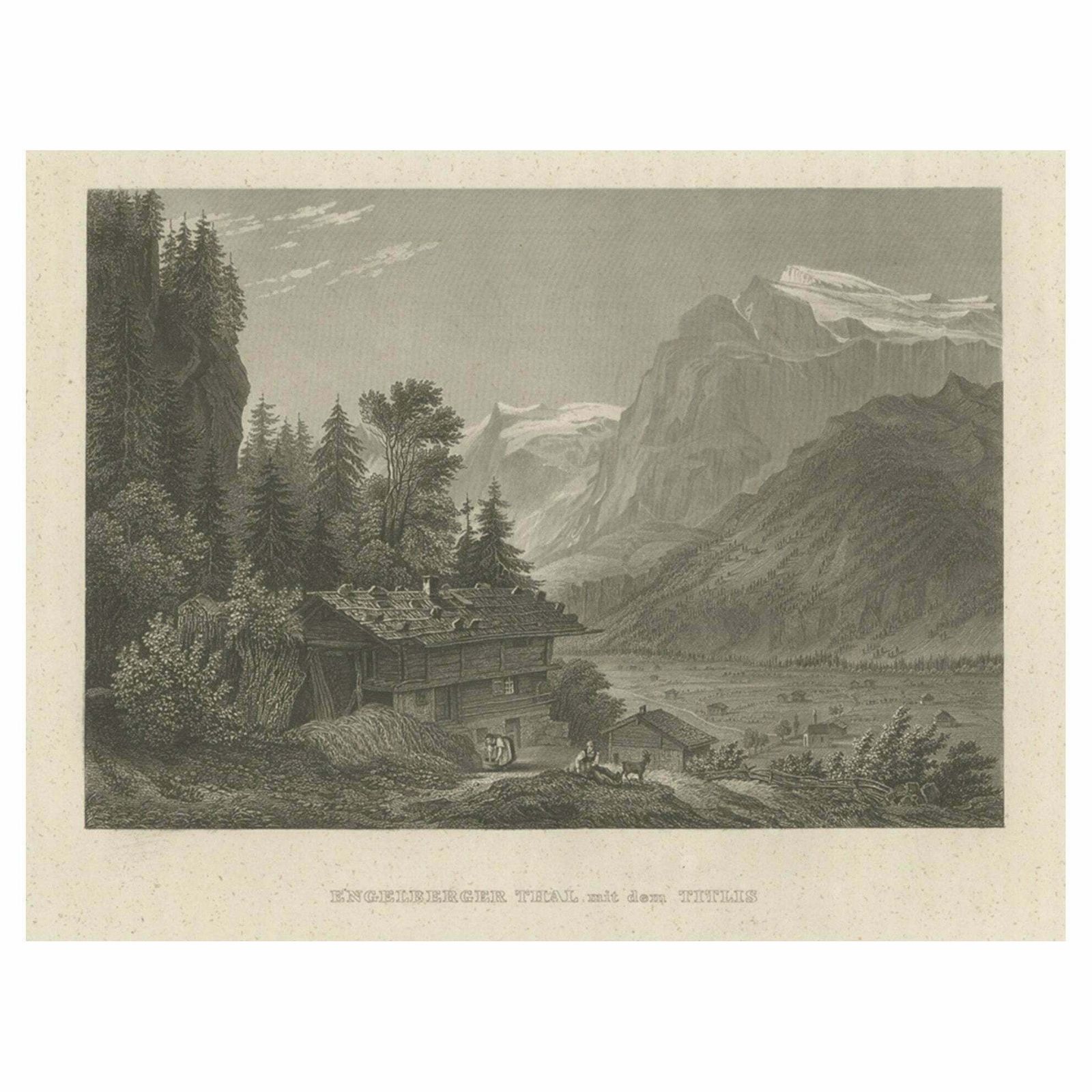 Antique Print Of The Engelberg Valley In Switzerland, C.1860