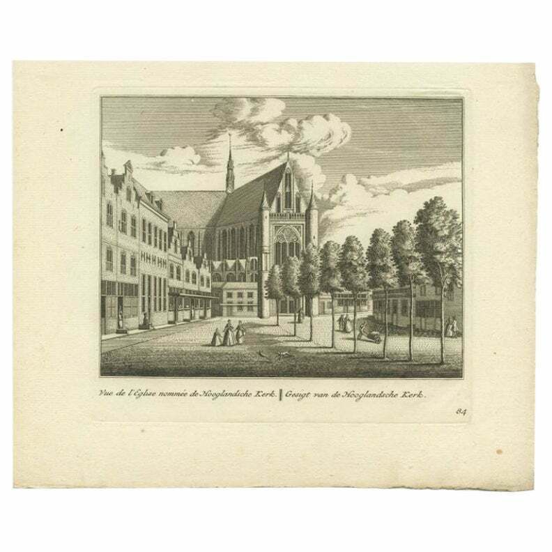 Antique Print Of The 'Hooglandse Kerk' Of Leiden, C.1800