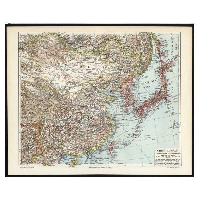 German Antique Map Of China And Japan By Meyer, 1902