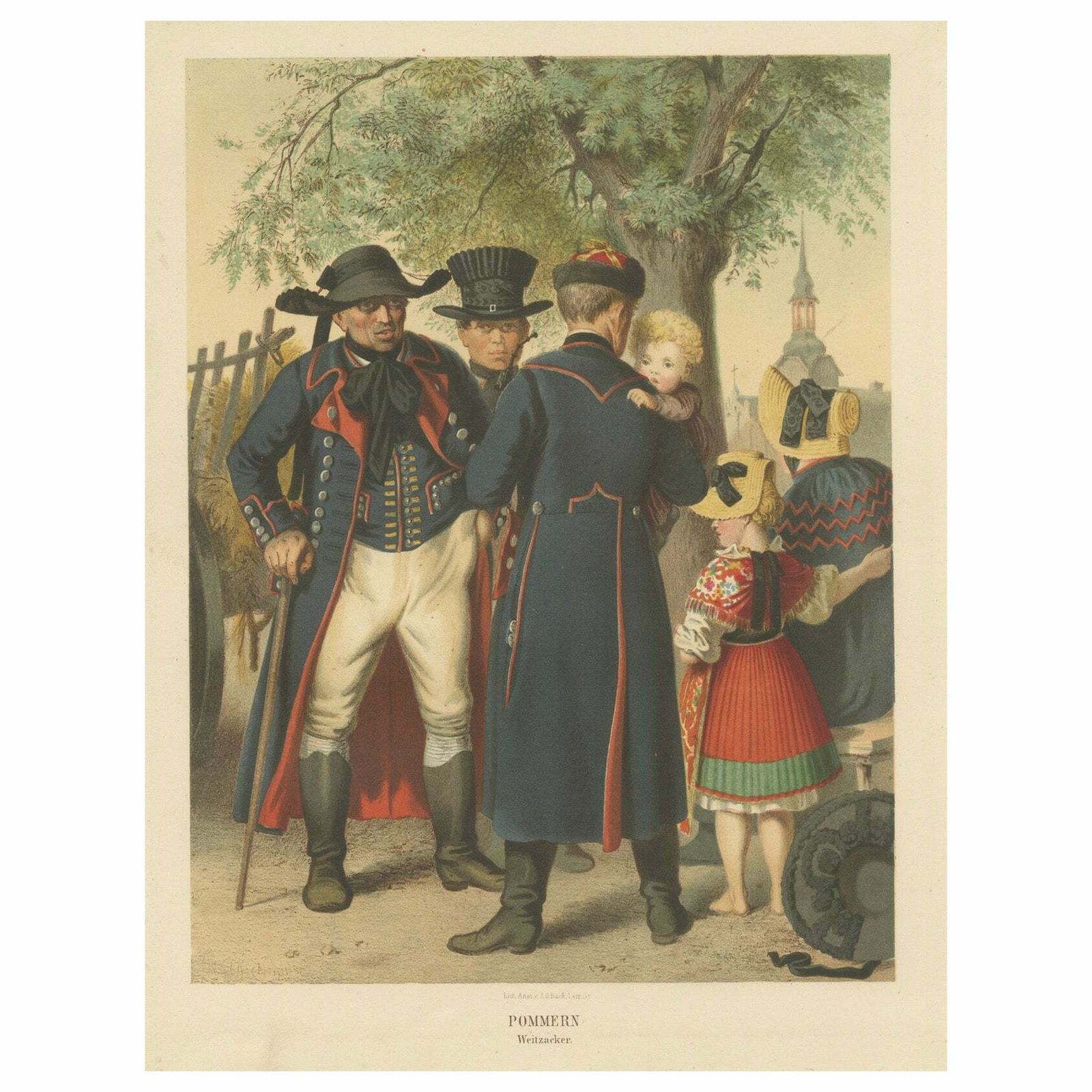 Antique Costume Print Of Traditional Attire Of Pomerania: Weitzacker In 1870
