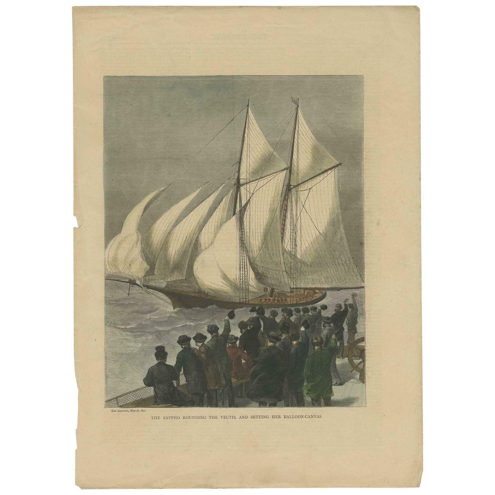 Antique Boat Print Of The Sappho Rounding The Vectis By The Graphic, 1870