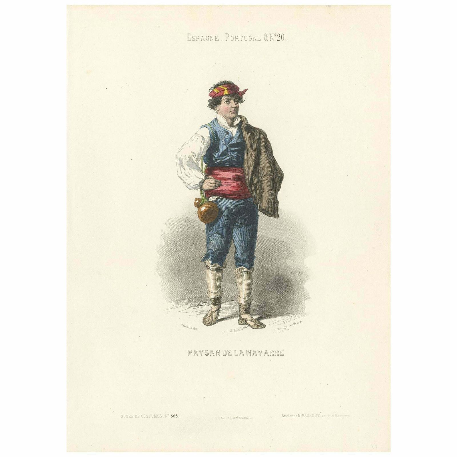 Antique Print Of An Inhabitant Of Navarre 'Spain' By Geoffrey, Circa 1850